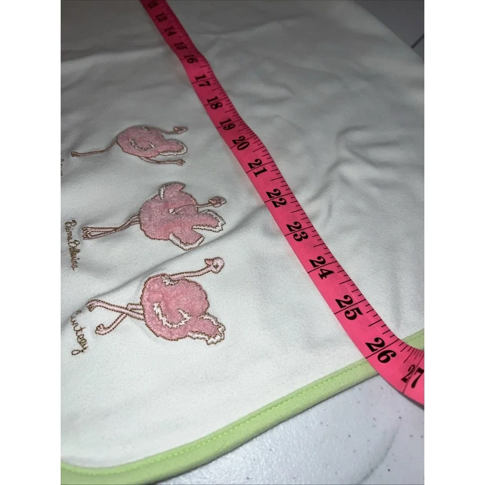 Gymboree Baby Blanket Embroidered Ballerina Ostrich Pink Green White 2004 Vtg